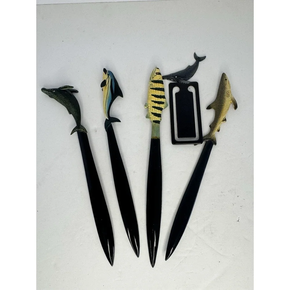Lot of ‎ Vintage Lacquer Painted Fish Letter Openers And Clip 8